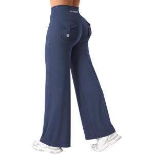 imageYEOREO Straight Leg Leggings with Pockets Cargo Workout Leggings for Women No Front Seam Hidden Scrunch High Waist Yoga PantsNavy Blue