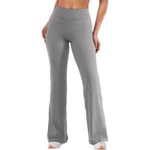 imageYEOREO Straight Leggings with Pockets for Women No Front Seam Workout Leggings High Waist Wide Leg Yoga Pants  29quot 315quotLight Gray