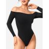 imageYEOREO Dacrly Strapless Bodysuit Long Sleeve Off Shoulder Leotard Double Lined Thong Bodycon Slim Fit Sexy Y2K Going Out TopsBlack