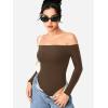 imageYEOREO Dacrly Strapless Bodysuit Long Sleeve Off Shoulder Leotard Double Lined Thong Bodycon Slim Fit Sexy Y2K Going Out TopsDeep Brown