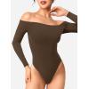 imageYEOREO Dacrly Strapless Bodysuit Long Sleeve Off Shoulder Leotard Double Lined Thong Bodycon Slim Fit Sexy Y2K Going Out TopsDeep Brown