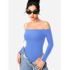 imageYEOREO Dacrly Strapless Bodysuit Long Sleeve Off Shoulder Leotard Double Lined Thong Bodycon Slim Fit Sexy Y2K Going Out TopsEnchanting Blue