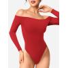 imageYEOREO Dacrly Strapless Bodysuit Long Sleeve Off Shoulder Leotard Double Lined Thong Bodycon Slim Fit Sexy Y2K Going Out TopsRed