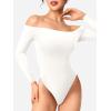 imageYEOREO Dacrly Strapless Bodysuit Long Sleeve Off Shoulder Leotard Double Lined Thong Bodycon Slim Fit Sexy Y2K Going Out TopsWhite