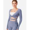 imageYEOREO Dagney Womens Long Sleeve Workout Wrap Top Self Tie VNeck Dance Shirt for Pilates Yoga Ballet Active BlousesGranite Blue