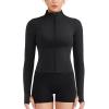 imageYEOREO Women Full Zip Workout Jacket with Pockets Thumb Hole Long Sleeve Athletic Cropped Jackets Gym Yoga TopBlack