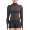 imageYEOREO Women Full Zip Workout Jacket with Pockets Thumb Hole Long Sleeve Athletic Cropped Jackets Gym Yoga TopDeep Gray