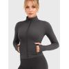 imageYEOREO Women Full Zip Workout Jacket with Pockets Thumb Hole Long Sleeve Athletic Cropped Jackets Gym Yoga TopDeep Gray