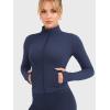 imageYEOREO Women Full Zip Workout Jacket with Pockets Thumb Hole Long Sleeve Athletic Cropped Jackets Gym Yoga TopNavy Blue