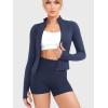 imageYEOREO Women Full Zip Workout Jacket with Pockets Thumb Hole Long Sleeve Athletic Cropped Jackets Gym Yoga TopNavy Blue