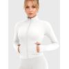 imageYEOREO Women Full Zip Workout Jacket with Pockets Thumb Hole Long Sleeve Athletic Cropped Jackets Gym Yoga TopWhite