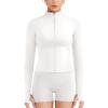 imageYEOREO Women Full Zip Workout Jacket with Pockets Thumb Hole Long Sleeve Athletic Cropped Jackets Gym Yoga TopWhite