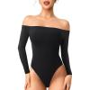 imageYEOREO Dacrly Strapless Bodysuit Long Sleeve Off Shoulder Leotard Double Lined Thong Bodycon Slim Fit Sexy Y2K Going Out TopsBlack