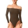 imageYEOREO Dacrly Strapless Bodysuit Long Sleeve Off Shoulder Leotard Double Lined Thong Bodycon Slim Fit Sexy Y2K Going Out TopsDeep Brown