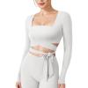 imageYEOREO Dagney Womens Long Sleeve Workout Wrap Top Self Tie VNeck Dance Shirt for Pilates Yoga Ballet Active BlousesWhite