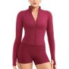imageYEOREO Women Full Zip Workout Jacket with Pockets Thumb Hole Long Sleeve Athletic Cropped Jackets Gym Yoga TopRuby Red