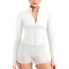 imageYEOREO Women Full Zip Workout Jacket with Pockets Thumb Hole Long Sleeve Athletic Cropped Jackets Gym Yoga TopWhite