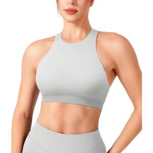 imageYEOREO Racerback Sports Bras for Women Padded Medium Impact Dafnien Seamless Yoga Workout Crop TopsBeige