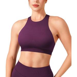 imageYEOREO Racerback Sports Bras for Women Padded Medium Impact Dafnien Seamless Yoga Workout Crop TopsBlack Cherry