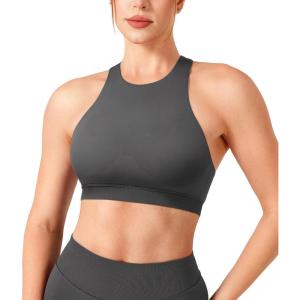 imageYEOREO Racerback Sports Bras for Women Padded Medium Impact Dafnien Seamless Yoga Workout Crop TopsGrey Marble