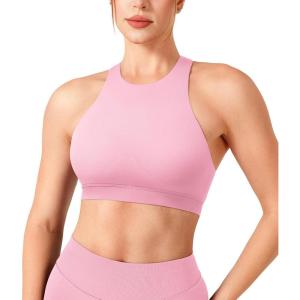 imageYEOREO Racerback Sports Bras for Women Padded Medium Impact Dafnien Seamless Yoga Workout Crop TopsPink