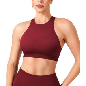 imageYEOREO Racerback Sports Bras for Women Padded Medium Impact Dafnien Seamless Yoga Workout Crop TopsScarlett Red
