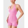 imageYEOREO Daiane Halter Workout Jumpsuits for Women Openback One Piece Padded No Front Seem Bodysuits VBack Yoga Shorts RomperLight Pink