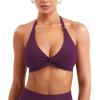 imageYEOREO Halter Sports Bras for Women Low Impact Removable Padded Adjustable Deep V Bra Seamless Workout Gym Crop TopsBlack Cherry