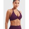 imageYEOREO Halter Sports Bras for Women Low Impact Removable Padded Adjustable Deep V Bra Seamless Workout Gym Crop TopsBlack Cherry