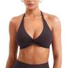 imageYEOREO Halter Sports Bras for Women Low Impact Removable Padded Adjustable Deep V Bra Seamless Workout Gym Crop TopsDark Brown