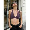 imageYEOREO Sports Bras for Women Deep V Neck Criss Cross Bra Wafiya Padded Low Impact Workout Gym Crop TopBlack Berry Purple