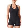 imageYEOREO Daiane Halter Workout Jumpsuits for Women Openback One Piece Padded No Front Seem Bodysuits VBack Yoga Shorts RomperBlack