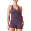 imageYEOREO Daiane Halter Workout Jumpsuits for Women Openback One Piece Padded No Front Seem Bodysuits VBack Yoga Shorts RomperBlack Berry Purple