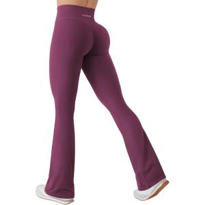 imageYEOREO Mini Flare Leggings for Women 285305325 Hidden Scrunch Workout High Waisted No Front Seam Craze Gym Yoga PantsDeep Cherry Red