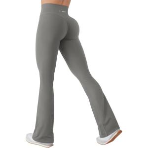 imageYEOREO Mini Flare Leggings for Women 285305325 Hidden Scrunch Workout High Waisted No Front Seam Craze Gym Yoga PantsGray Green
