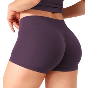 imageYEOREO Womens Low Rise Biker Shorts 25 No Front Seam Zahida Workout Volleyball Gym Yoga Booty ShortsBlack Berry Purple