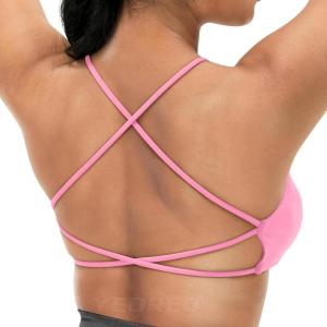 imageYEOREO Womens Sports Bra Strappy Criss Cross Back Bra TwistBack Sports Bra Removable Padded Yoga Crop Top1 Candy Powder