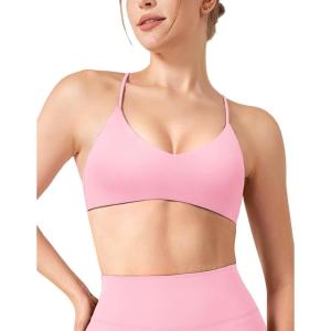 imageYEOREO Workout Sports Bras for Women Padded Y Back V Neck Bra Adjustable Straps Zaahira Backless Gym Yoga TopsBaby Pink