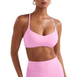 imageYEOREO Y Back Sports Bras for Women Padded Racerback Bra Paisely Light Impact Adjustable Straps Gym Workout TopsBubblegum Pink