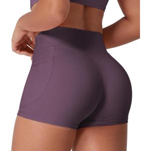 imageYEOREO Low Rise Biker Shorts with Pockets for Women 36 Gym Workout No Front Seam Eloiwen Yoga Booty Scrunch ShortsBlackberry Purple