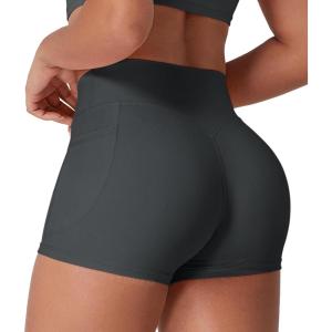 imageYEOREO Low Rise Biker Shorts with Pockets for Women 36 Gym Workout No Front Seam Eloiwen Yoga Booty Scrunch ShortsCoal