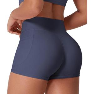 imageYEOREO Low Rise Biker Shorts with Pockets for Women 36 Gym Workout No Front Seam Eloiwen Yoga Booty Scrunch ShortsNavy Blue