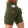 imageYEOREO CoreFlex Women Workout Biker Shorts with Cargo Pockets Hidden Scrunch High Waisted 8 Inseam Gym ShortsArmy Green