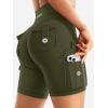 imageYEOREO CoreFlex Women Workout Biker Shorts with Cargo Pockets Hidden Scrunch High Waisted 8 Inseam Gym ShortsArmy Green