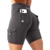 imageYEOREO CoreFlex Women Workout Biker Shorts with Cargo Pockets Hidden Scrunch High Waisted 8 Inseam Gym ShortsDark Grey