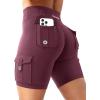 imageYEOREO CoreFlex Women Workout Biker Shorts with Cargo Pockets Hidden Scrunch High Waisted 8 Inseam Gym ShortsDeep Cherry
