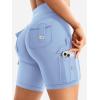 imageYEOREO CoreFlex Women Workout Biker Shorts with Cargo Pockets Hidden Scrunch High Waisted 8 Inseam Gym ShortsLight Blue