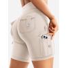 imageYEOREO CoreFlex Women Workout Biker Shorts with Cargo Pockets Hidden Scrunch High Waisted 8 Inseam Gym ShortsLight Khaki