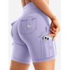 imageYEOREO CoreFlex Women Workout Biker Shorts with Cargo Pockets Hidden Scrunch High Waisted 8 Inseam Gym ShortsLight Purple