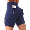 imageYEOREO CoreFlex Women Workout Biker Shorts with Cargo Pockets Hidden Scrunch High Waisted 8 Inseam Gym ShortsNavy